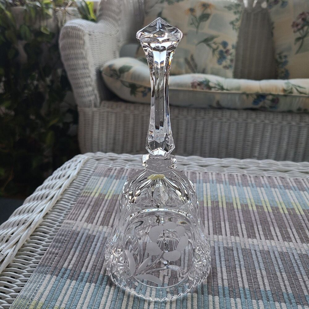 Hillock Vintage 24% Lead Crystal Hand Bell European Collection Germany 8" tall